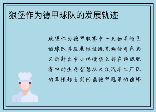 狼堡作为德甲球队的发展轨迹